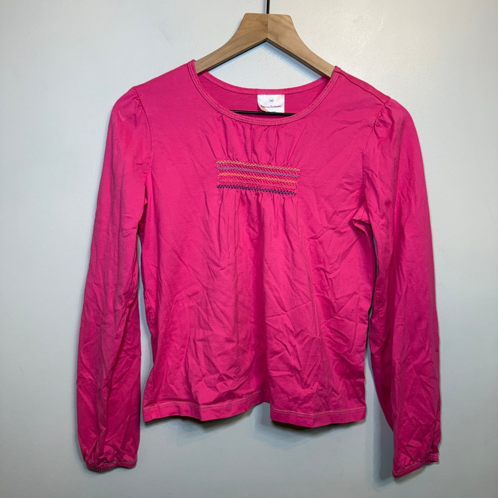 Hanna Andersson Girls Pink Smocked Embroidered Long Sleeve Top Size 160 14/16